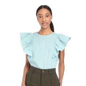 NWOT. A new day. Medium Ruffle sleeve top. Light blue.
